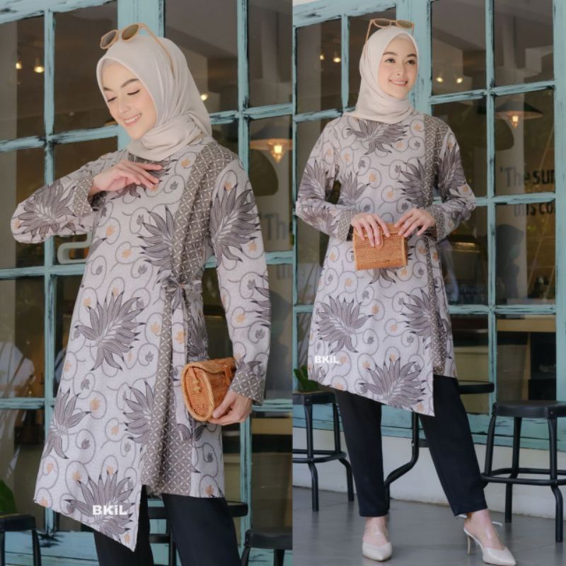 tey-17 Batik Wanita ASJ SA HRB026 Kenogo Kemeja Tosca Pendek tunik batik-Tunik alam