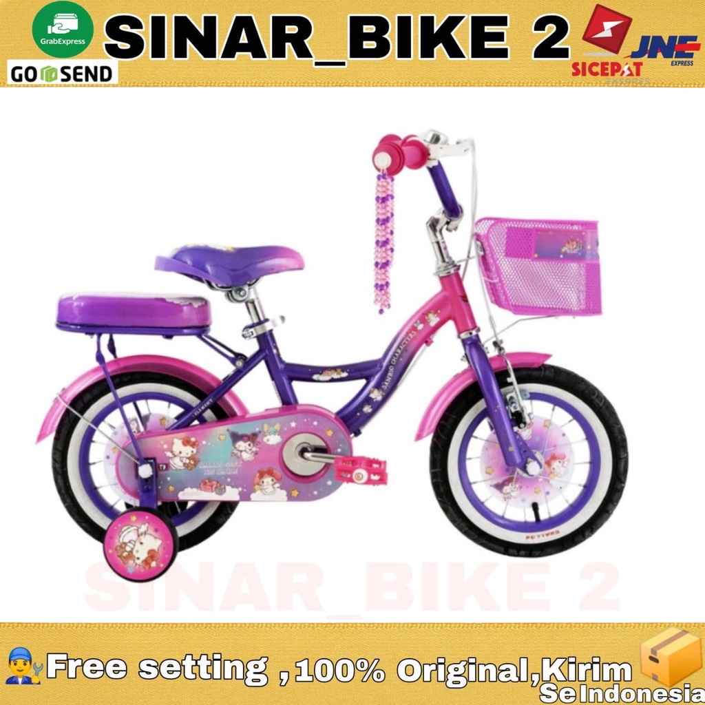 Sepeda Anak Perempuan ELEMENT SANRIO 2.0 Keranjang 12, 16, &amp; 18 Inch