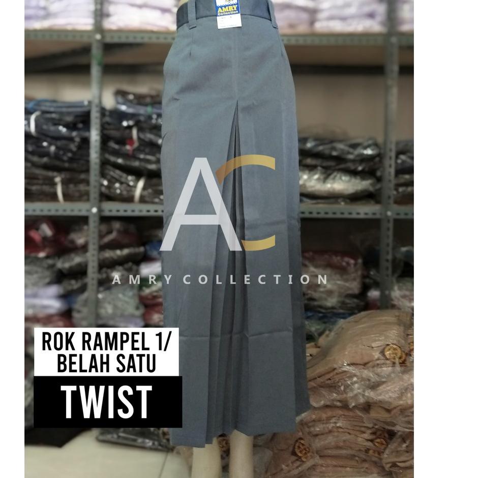 7.7 Brands Festival Rok span Abu-abu SMA Rok panjang belah 1 Bahan Twist Kain licin Seragam sekolah 