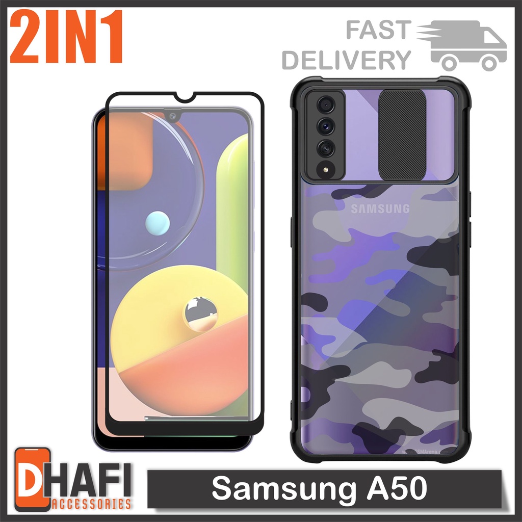 Case Samsung A50 / A50s / A30s Paket 2in1 Softcase Slide Army Free Tempered Glass Layar