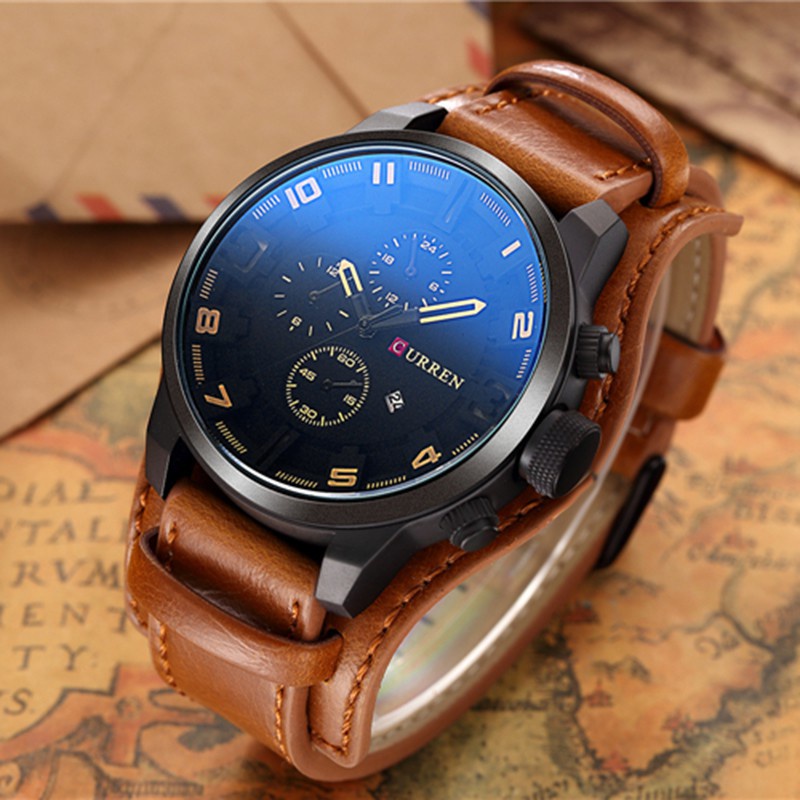 CURREN 8225 Jam Tangan Pria Analog Tali Kulit Chronograph Murah Fashion Pria Jam Men Quartz Watch