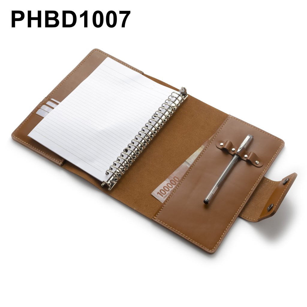 binder kulit asli A5 agenda ring loose leaf warna tan - PHBD1007