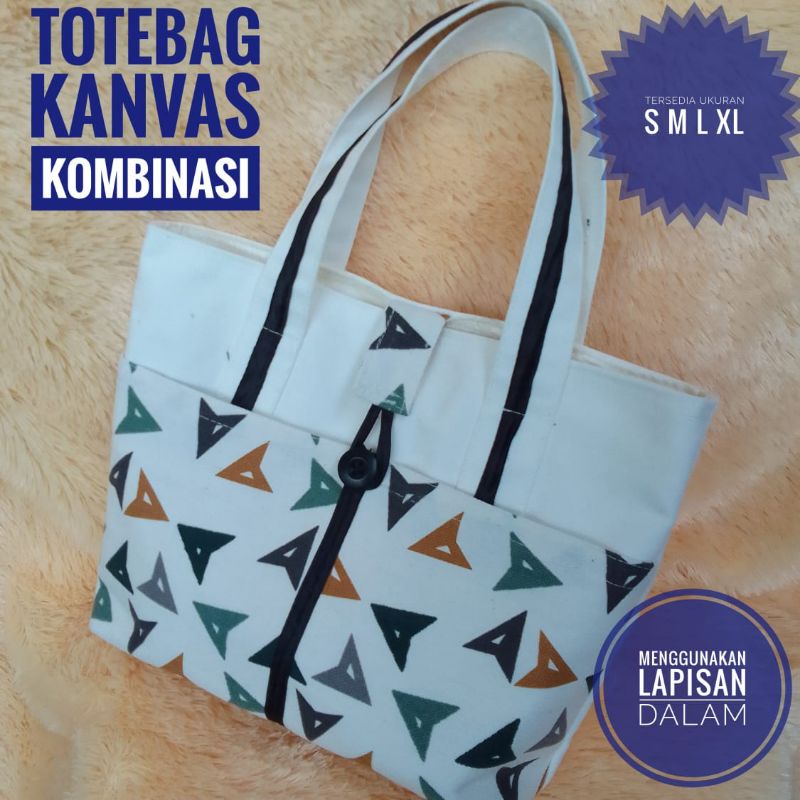 Totebag Kombinasi Kain Blacu Premium dan Kain Perca