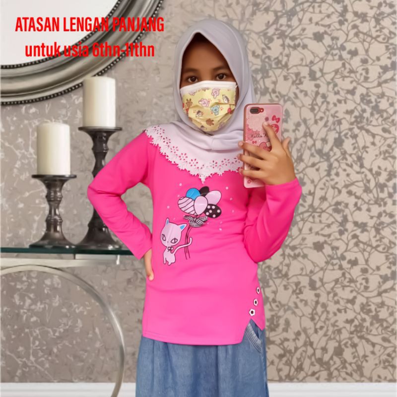 KAOS ATASAN LENGAN PANJANG ANAK PEREMPUAN/CEWEK GAMBAR LUCU UMUR 6-12 TAHUN
