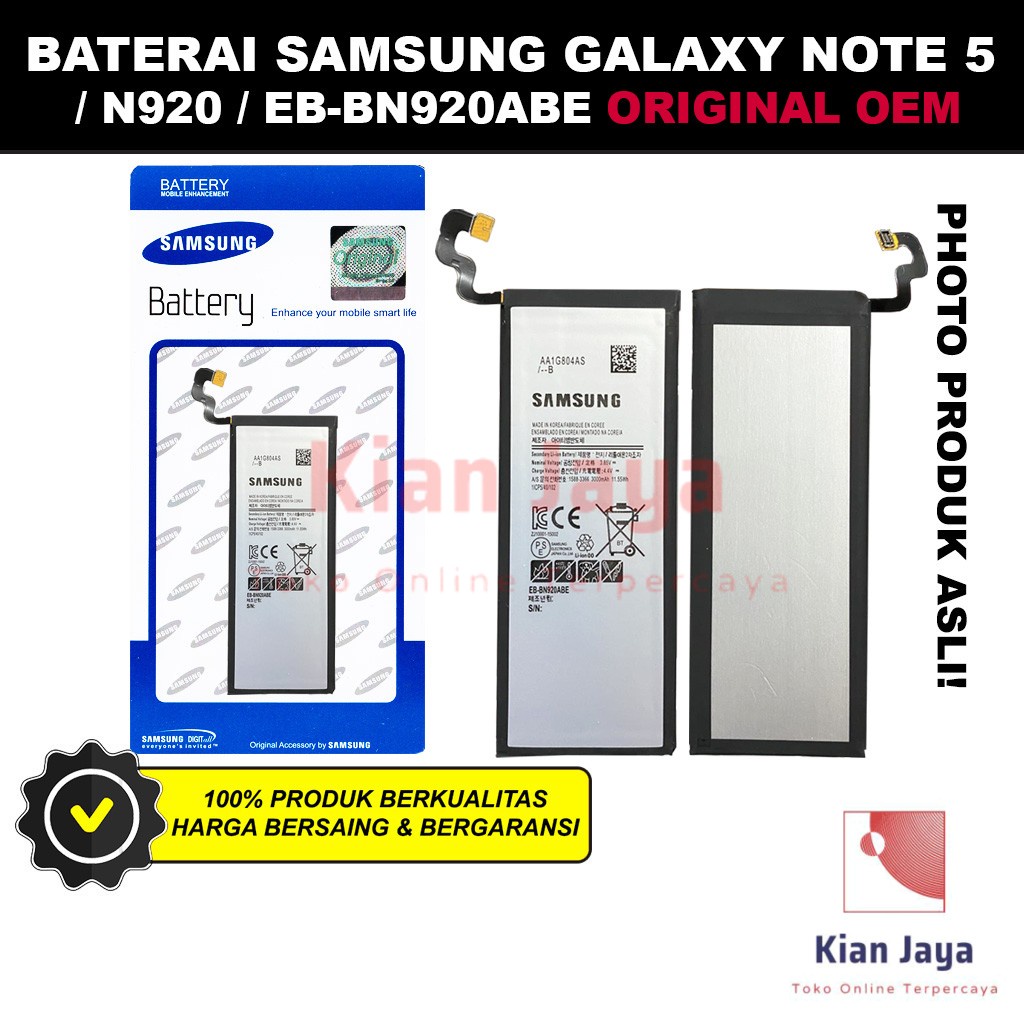 Baterai Samsung Galaxy Note 5 N920 Original OEM Batre Batrai Battery Hp EB-BN920ABA Ori