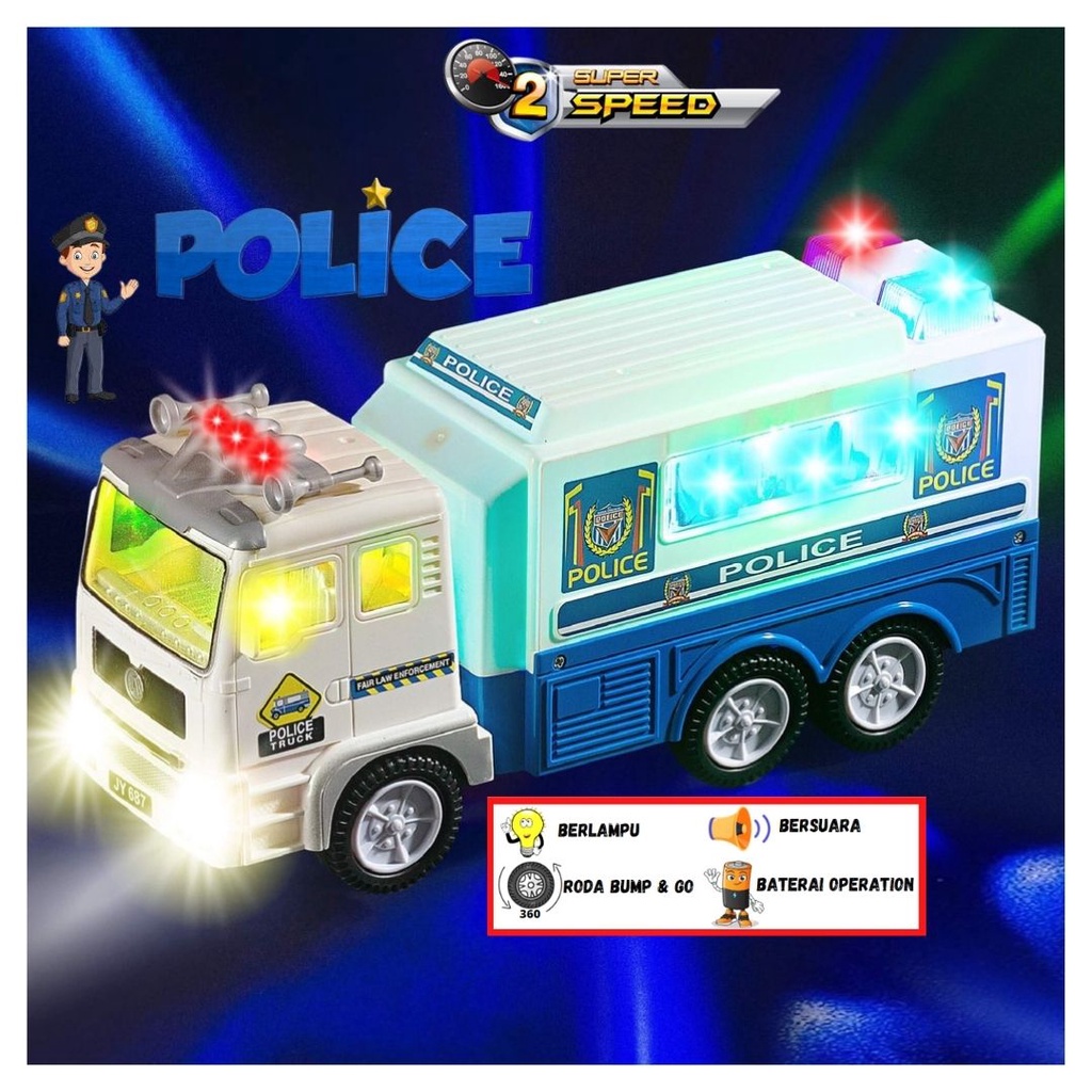 Mobil Truck Polisi Pemadam Kebakaran Berjalan Bersuara Dan berlampu Terbaru| Mainan Anak Laki LAki-TRUCK POLISI JY687
