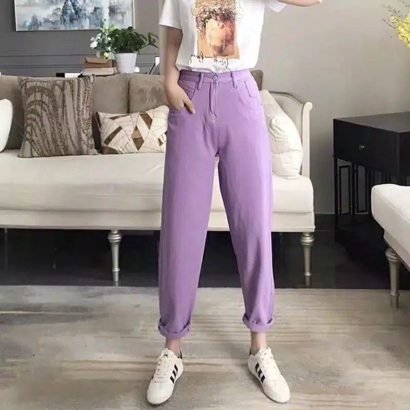 CELANA BOYFRIEND LILAC JEANS WANITA