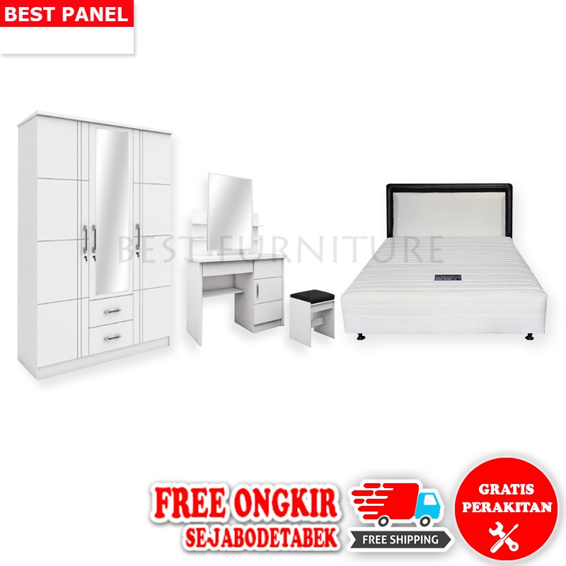 Best Paket Hemat-13 Furniture Ruang Kamar Multibed uk. 120x200 + Lemari Pakaian 3 Pintu + Meja Rias