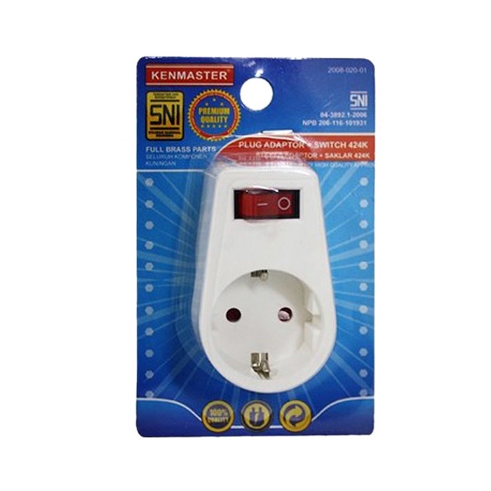 Steker Colokan Listrik 1 Lubang - Kenmaster Plug Adaptor + Switch 424K