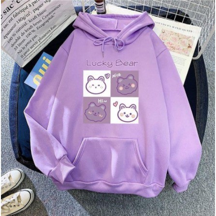 Baju Pakaian Sweater Anak Perempuan Fashion Kekinian warna lilac LUCKY BEAR Flecee Usia 9-12 Tahun