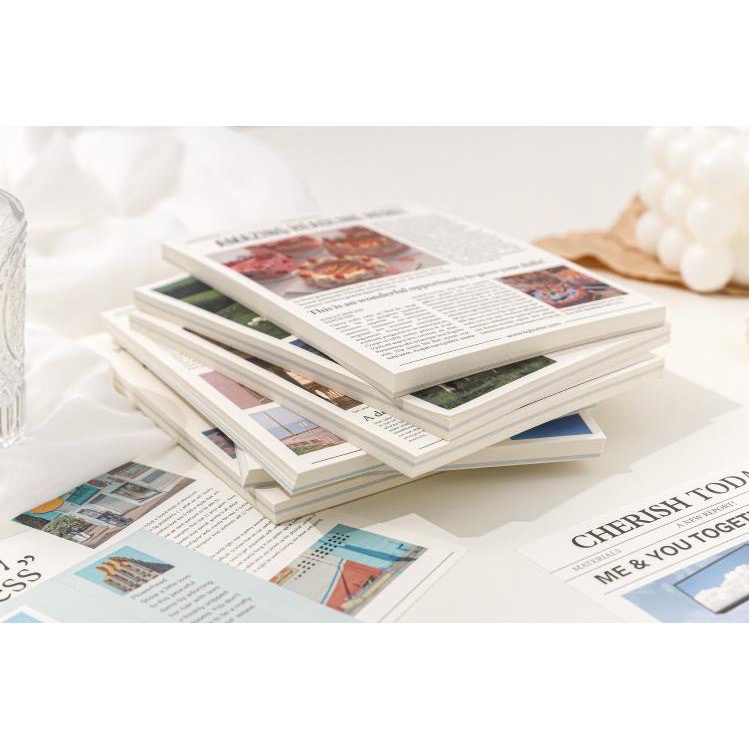 50 lembar Kertas Motif Newspaper Aesthetic Dessert Koran Vintage Paper Colorfull Scrapbook- km28-3