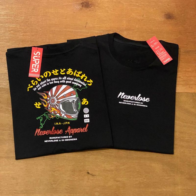 Makmoer.id kaos pria kaos distro kaos hitam kaos lengan pendek atasan casual pria never lose helm