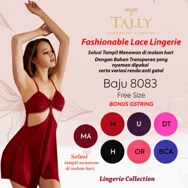 TALLY Lingerie Transparan Baju Tidur Premium Bahan Lace Brokat BJ 8083