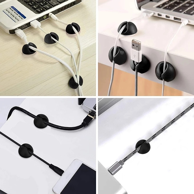 3 Pcs Klip Holder Kabel Usb Pengisian Daya Dengan Perekat Untuk Komputer / Tv / Kantor / Mobil