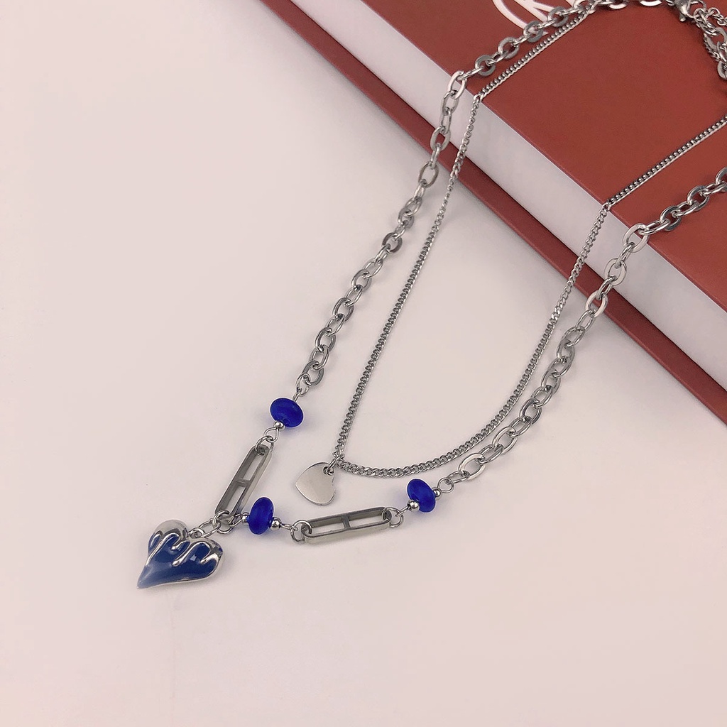 Kalung Cinta Kristal Biru Baru Fashion Kalung Wanita Berlapis Ganda