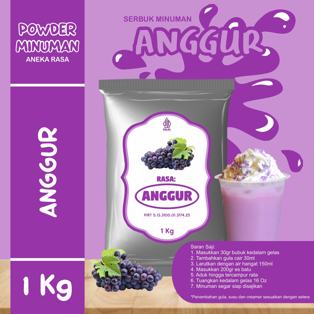 

Bubuk Serbuk Minuman 1kg Rasa Anggur Bubuk Minuman Kekinian Standar Instan Drink Grape Flavor Powder Boba Drink