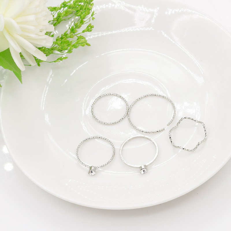 5pcs/set Dering Cincin lima potong cincin Wanita kuas bergelombang  jari depan bersama