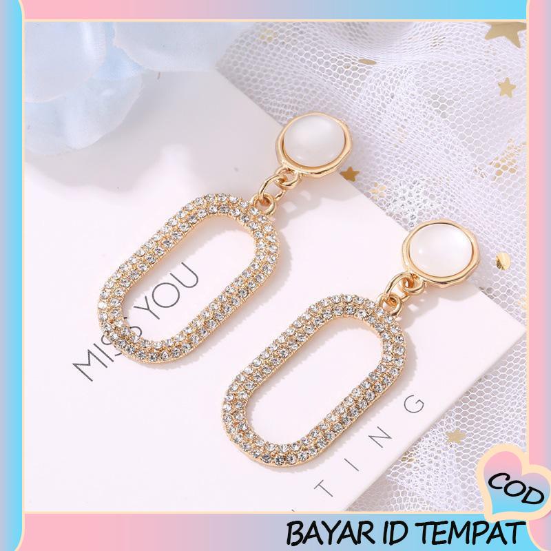 COD❤️ Klip Telinga Berlian Penuh Geometris yang Cocok untuk Semua Anting Opal Wanita-A.one