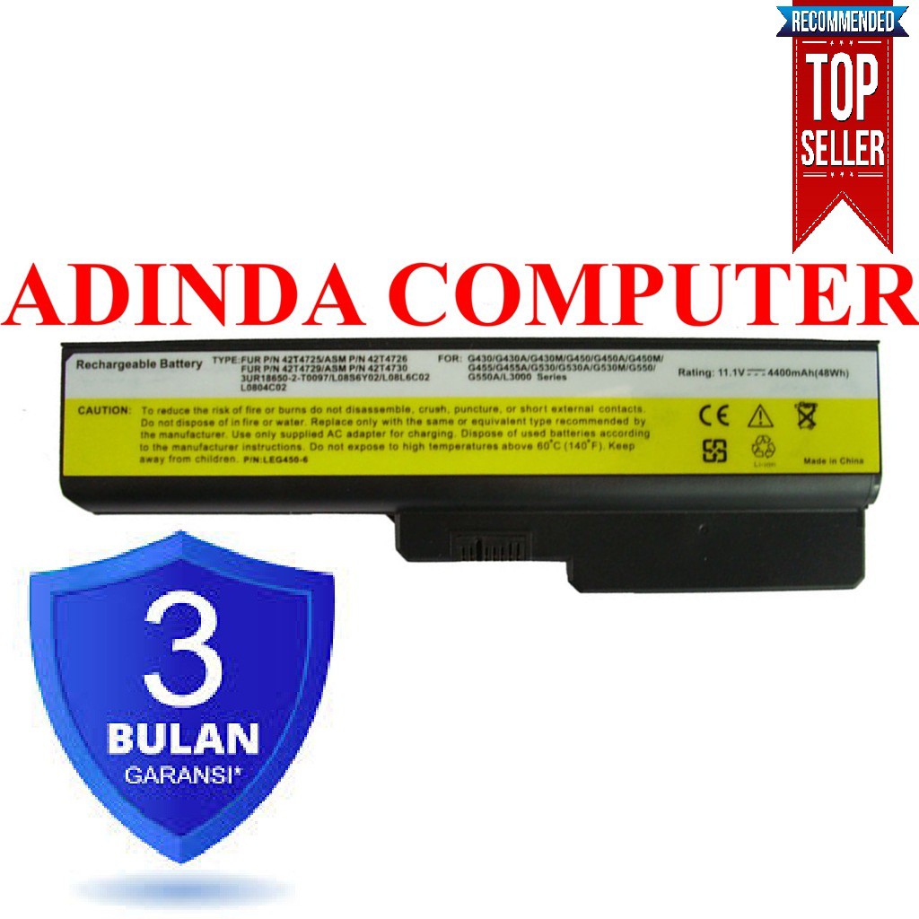 Baterai Lenovo G450 3000 B460 B455 B550 B555 Z360 G430 G430A L3000