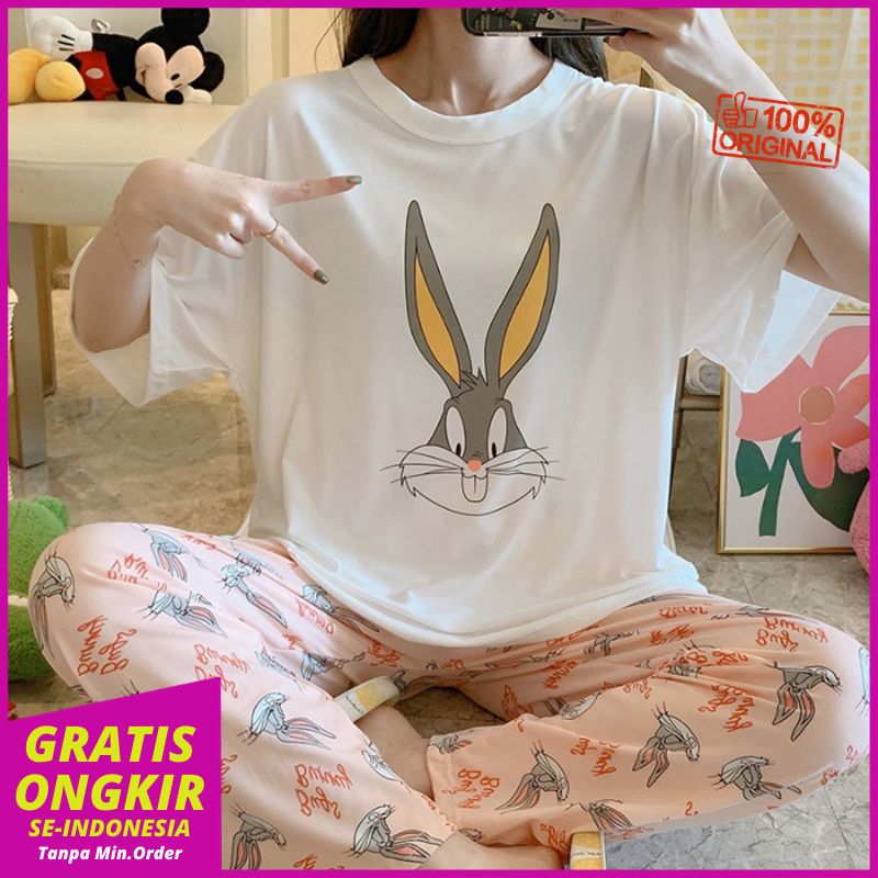 Baju Tidur Pendek Wanita  Celana Panjang Motif Gambar Untuk Wanita/Pakaian Tidur