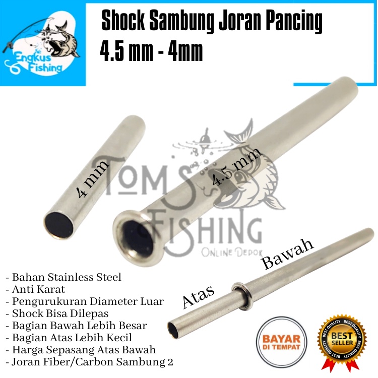 Shock Sok Sambung Joran Fiber / Carbon Stainless Steel (3.5mm - 10mm) Sepasang Anti Karat - Engkus Fishing