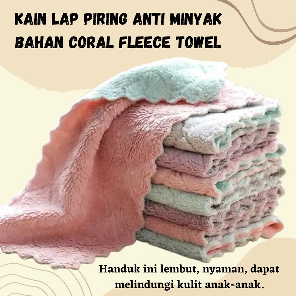 TERLARIS!!! Kain Lap Piring Anti Minyak Bahan Coral Fleece Towel