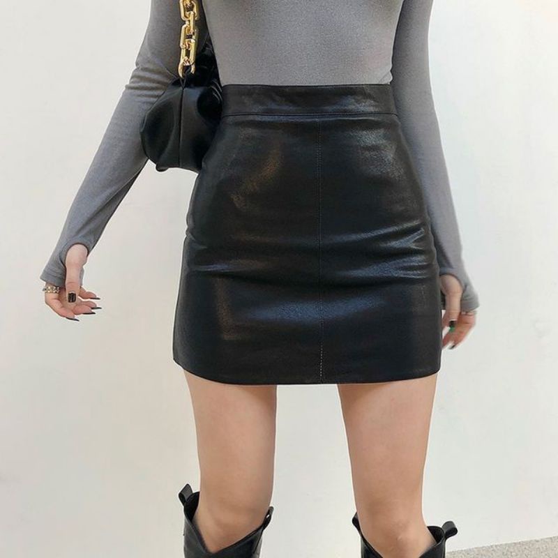 Rok Wanita Mini Fitted Skirt Leather Rok Fashion Korean Style