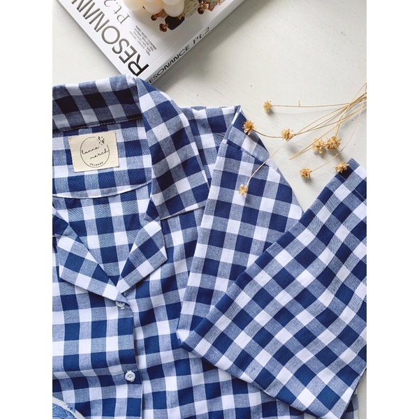 Piyama Gingham Navy Haechan NCT Lengan Panjang