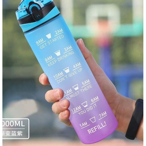 ➱ BOTOL MINUM 1 LITER TRITAN GRADASI VIRAL PENANDA WAKTU MOTIVASI STIKER - 1LT GR ABU ♦