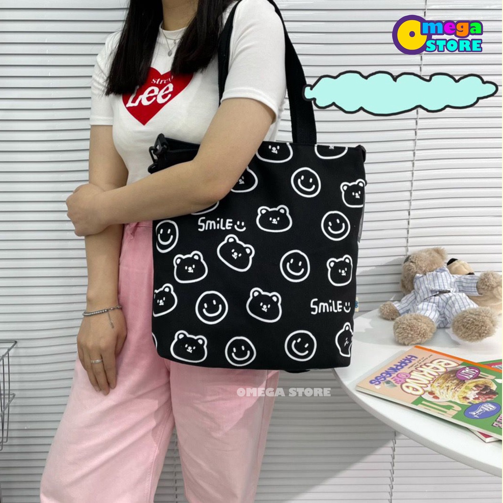 ToteBag Wanita Motif Smile Tas Selempang Sekolah Anak Perempuan Tas JinJing Bahan Kanvas Premium  -  252