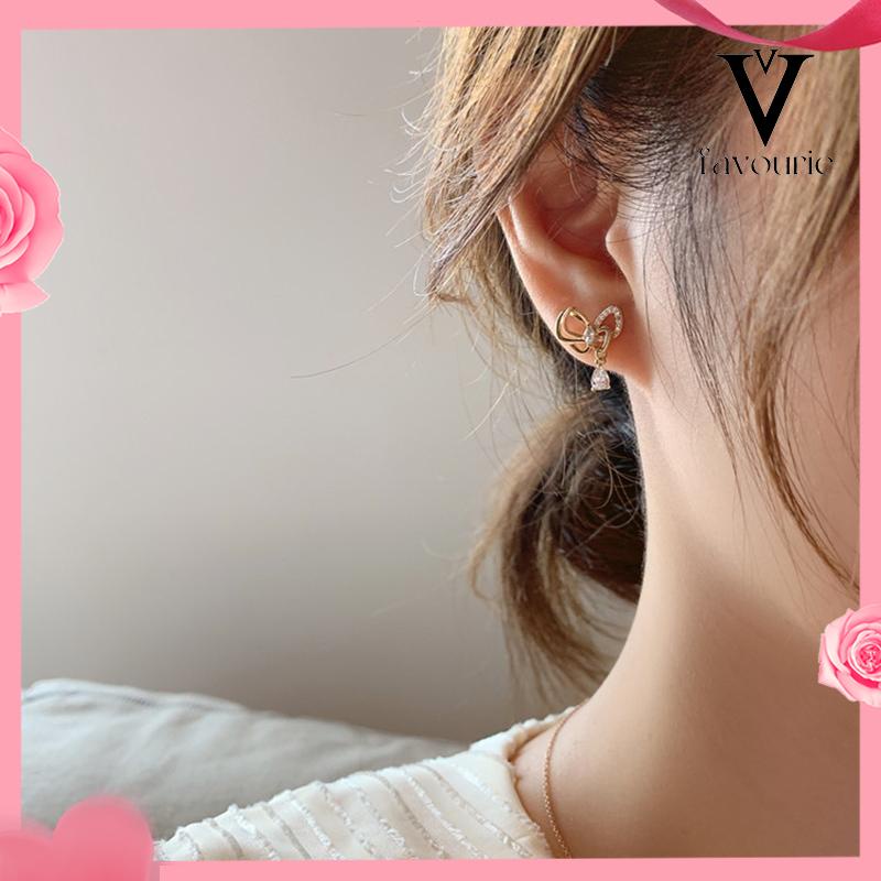 [COD]1 pasang anting stud kristal busur-FA