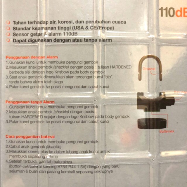 GEMBOK ALARM ANTI MALING KRISBOW ORIGINAL PADLOCK SENSOR GETAR 110DB KUNCI PAGAR RUMAH TAHAN AIR ORI