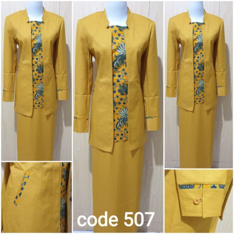 SERAGAM DINAS WANITA SET ROK KUNING MOTIF BATIK BLAZER KERJA WANITA SERAGAM KERJA KANTOR SET ROK BAJ