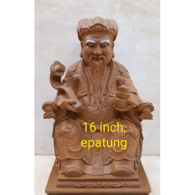 patung dewa bumi / hok tek / ta pe kong / tape kong - kayu - 16 inch