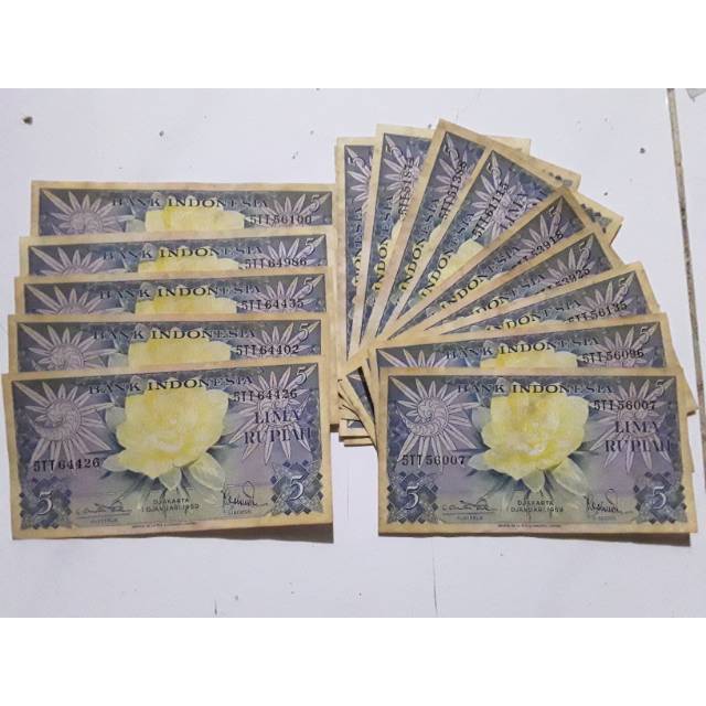 Uang seri bunga 5 rupiah thn 1959 seri perfix Solid TT VF