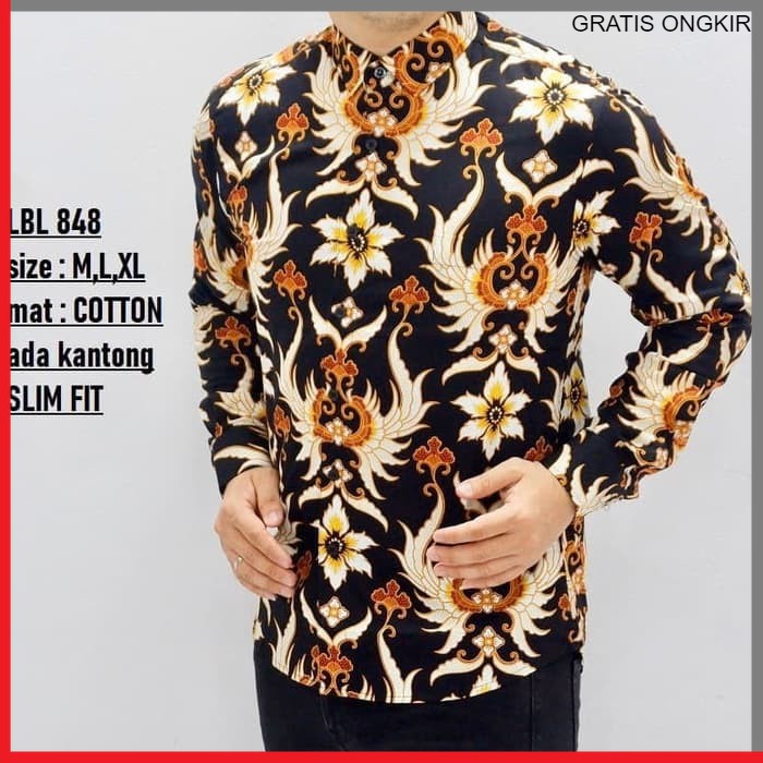 KEMEJA PRIA BATIK LENGAN PANJANG HEM BAHAN KATUN HALUS 40S LBL 848 BAJU MODERN MEWAH SLIMFIT SLIM FIT BY PENDEK JAKARTA PLATINUM