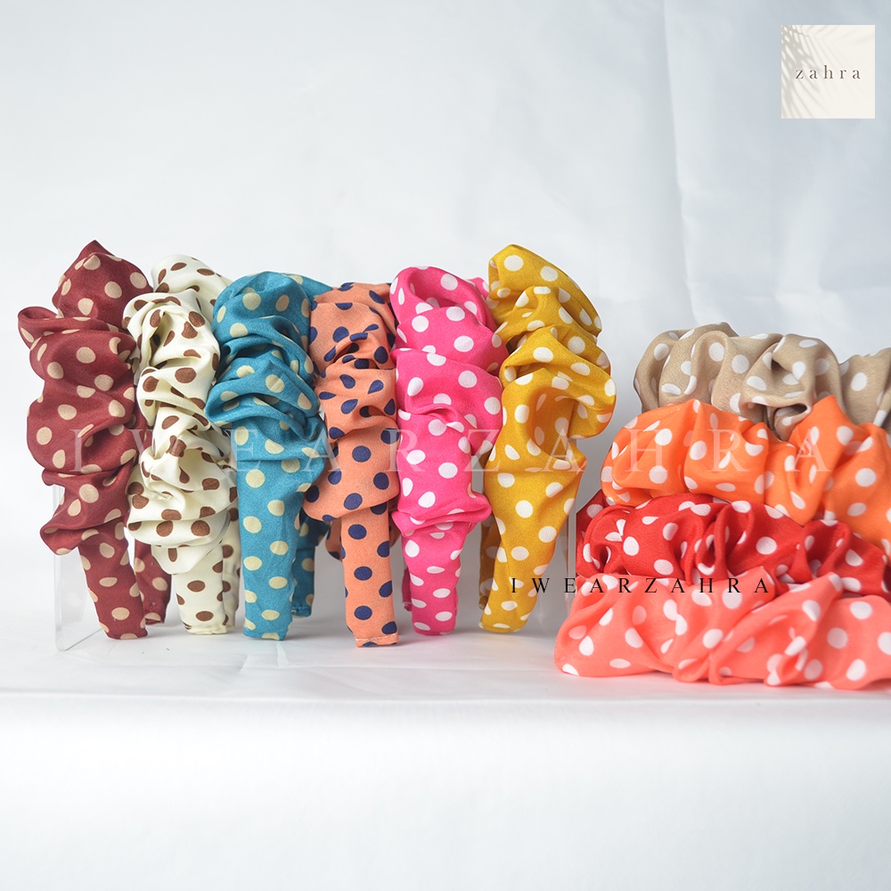 BANDO POLKADOT - bando korea polkadot puff headband ruffle kerut accessories awan aksesoris satin murah