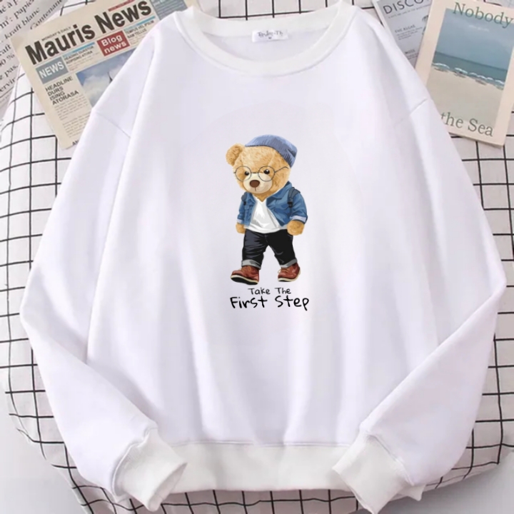 Basic Sweater Dewasa Teddy Bear Take The First Step Bahan Fleece Tebal Halus