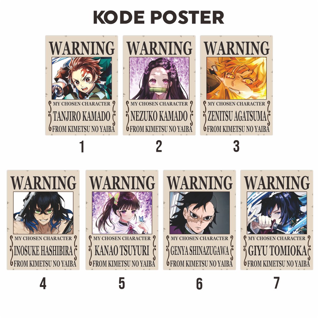 Poster Anime Warning Kimetsu No Yaiba Demon Slayer Koleksi A4 - Tanjiro Nezuko Inosuke Zenitsu Giyu Rengoku-4