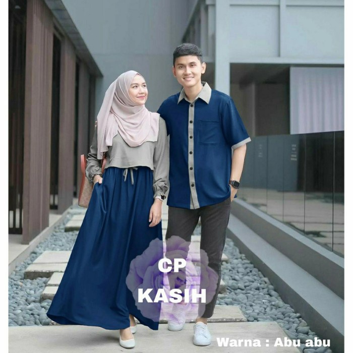 E2F407R Baju Batik Couple Muslimah Gamis Syari Muslim Pasangan Keluarga Drees - Abu Fre504R