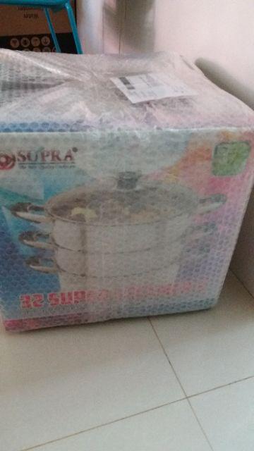 Panci Susun 3 Supra Super Steamer 32 Cm Besar Stainless Steel Kukus Tingkat Masak Arisan Tutup Kaca