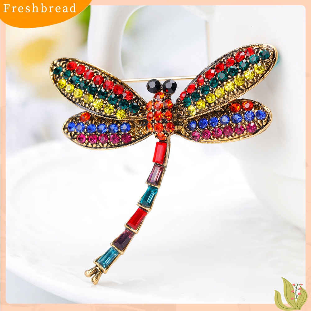 [ TERLARIS]Women Vintage Multicolor Rhinestone Dragonfly Insect Scarf Accessory Brooch Pin