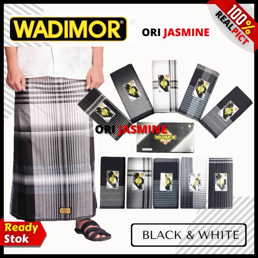 Sarung WADIMOR Motif Hitam Putih Warna Black White HP - Kain Tenun Dewasa Pria Laki Santri Solat Pesantren Sholat Remaja Tanggung