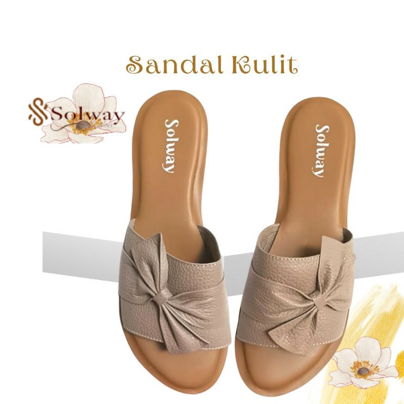 sandal kulit asli cewek sendal flat leather original wanita