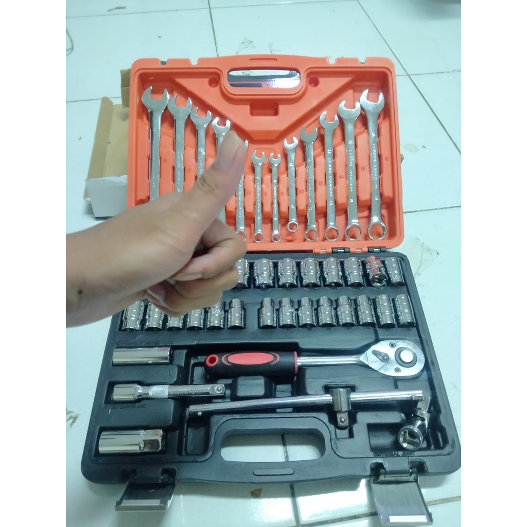 Kunci Shock / Sok Set 44 Pcs YUKIDO 44 PC Set Socket (1/4 &quot;) Full Lengkap Socket Tool Kit Pas Ring Motor Mobil Kunci Socket Wrench Pas Sok Shock Sock Set 44 Pc Spanner