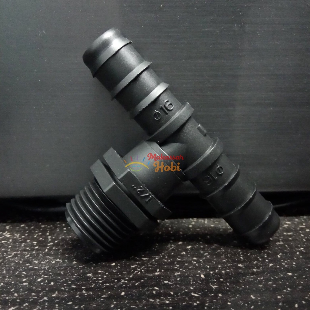 Pipa Konektor T Drat Luar 1/2 inch Sambungan Selang Uniring 16 x 25 mm