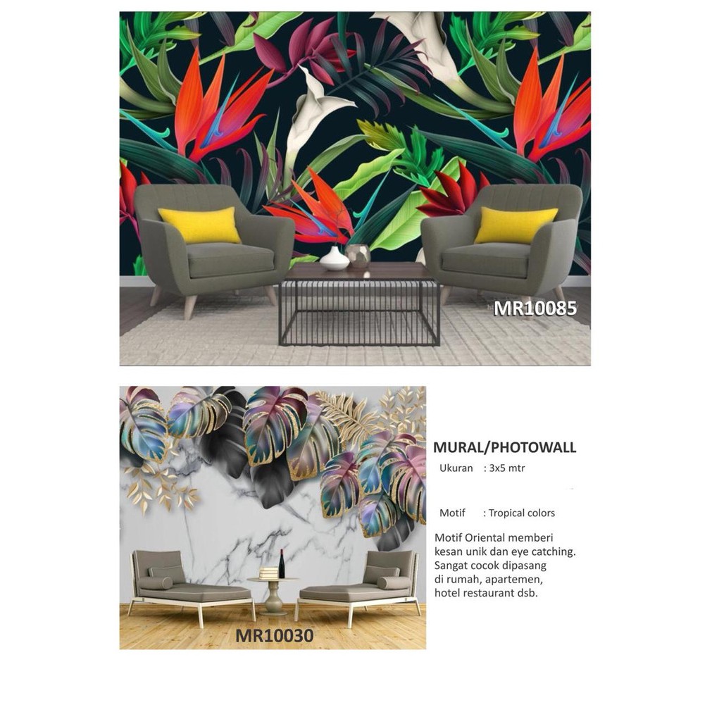 PHOTOWALL MURAL DINDING WALLPAPER MURAL MOTIF TROPICAL DAUN WARNA VARIAN GOLD