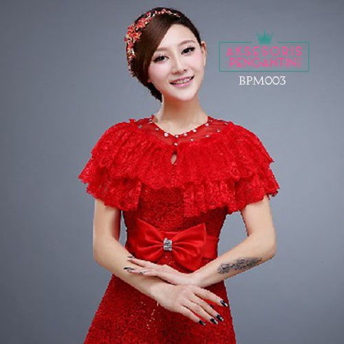 [PRODUK TERBATAS] BOLERO PESTA AKSESORIS PENGANTIN WANITA LACE MERAH BPM003