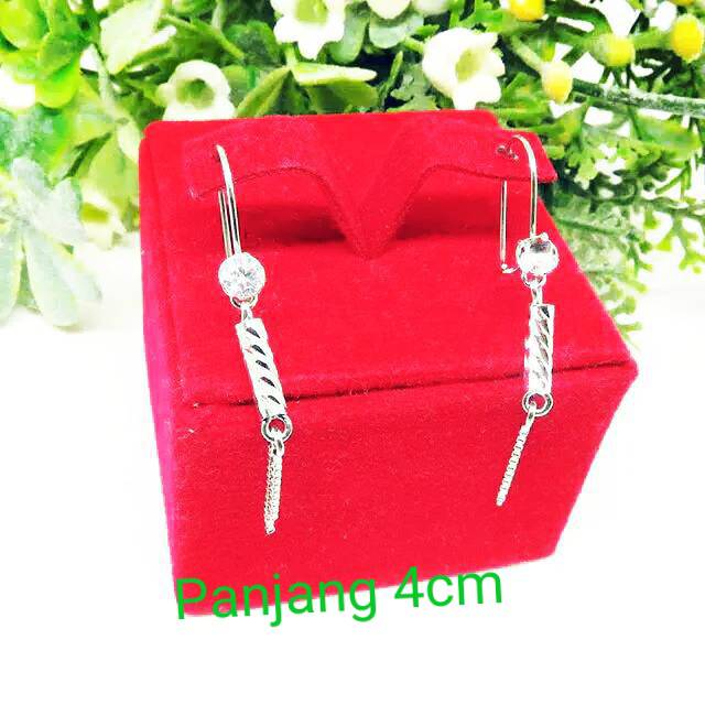 Anting Perak Anting Panjang Perak Silver 925 Asli Lapis Emas Putih