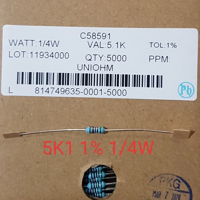 Resistor 5K1 1% 1/4W MF Taiwan